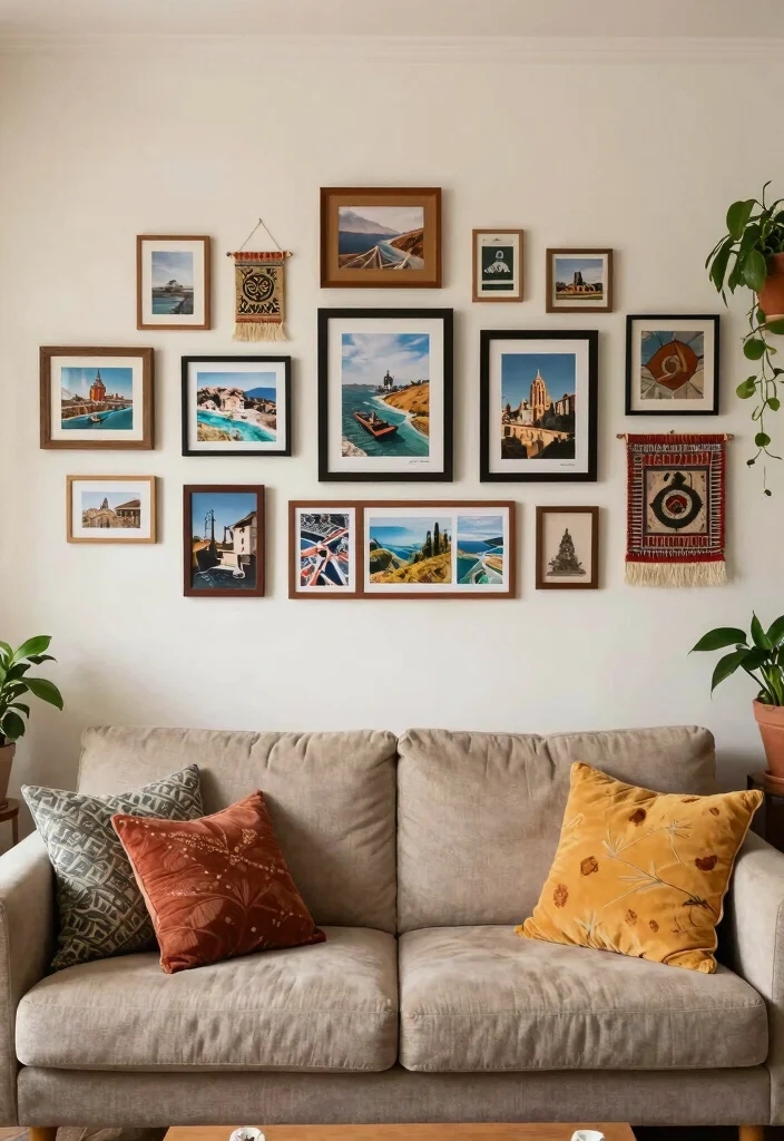 10 Above Sofa Wall Decor Ideas for Living Rooms 50 10 Above Sofa Wall Decor Ideas for Living Rooms 10. Personal Touches with Travel Souvenirs 0