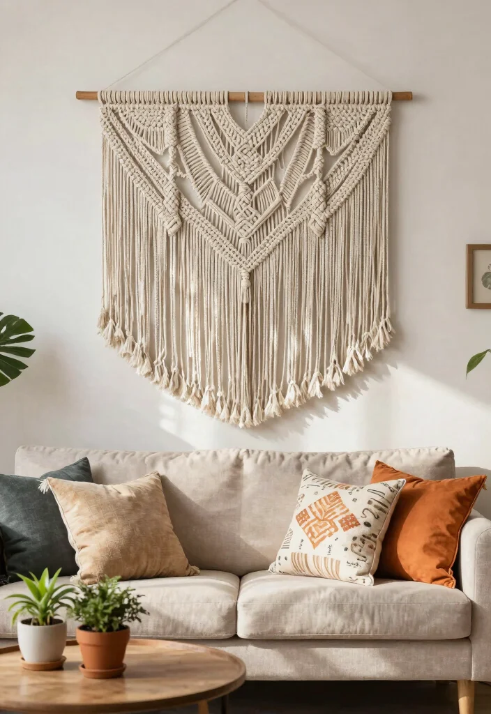 10 Above Sofa Wall Decor Ideas for Living Rooms 24 10 Above Sofa Wall Decor Ideas for Living Rooms 4. Macram Wall Hanging 0
