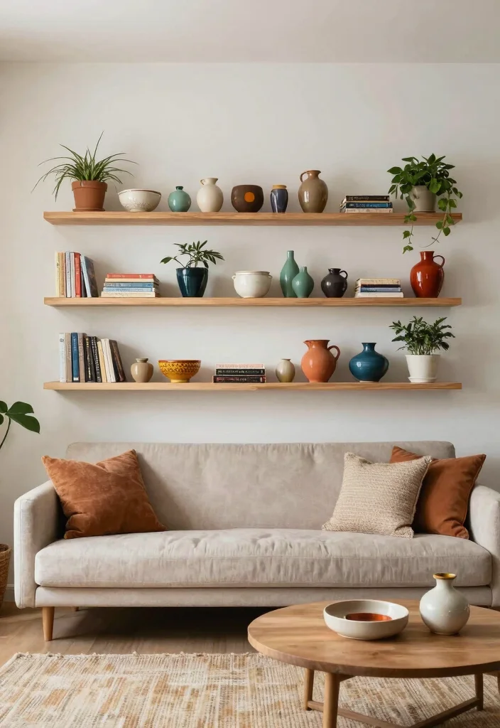 10 Above Sofa Wall Decor Ideas for Living Rooms 35 10 Above Sofa Wall Decor Ideas for Living Rooms 5. Floating Shelves with Decorative Accents 0
