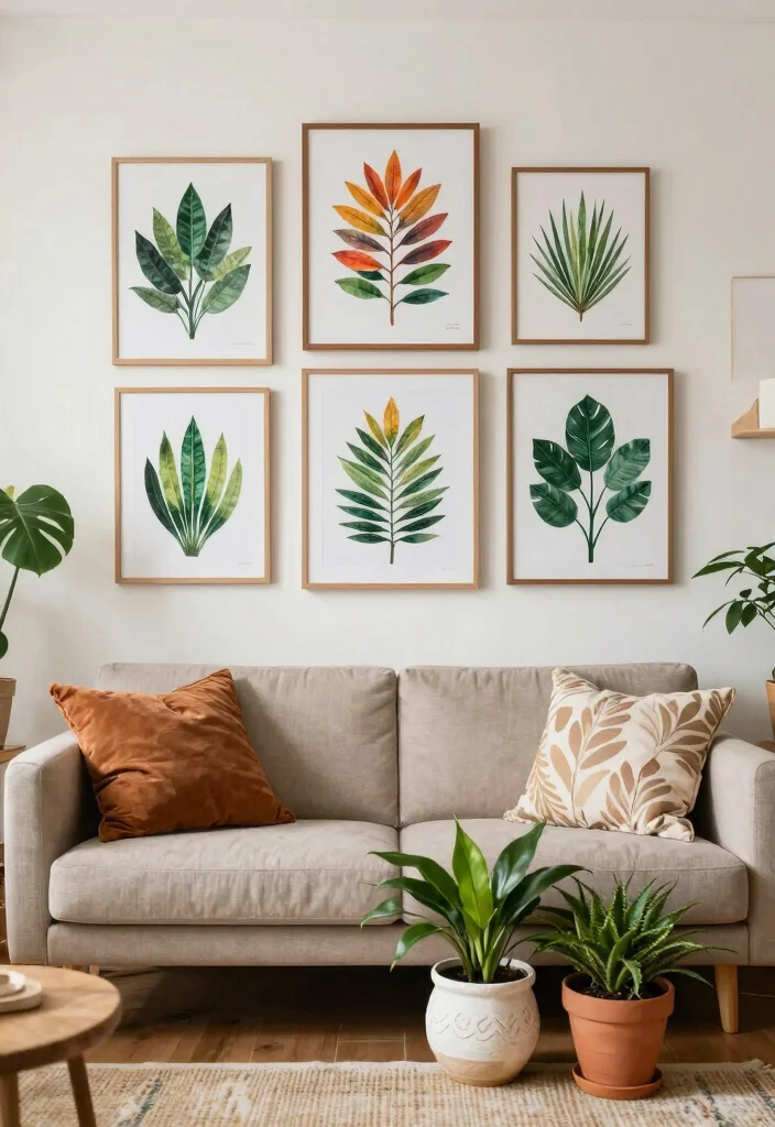 10 Above Sofa Wall Decor Ideas for Living Rooms 37 10 Above Sofa Wall Decor Ideas for Living Rooms 7. Botanical Prints and Greens 0