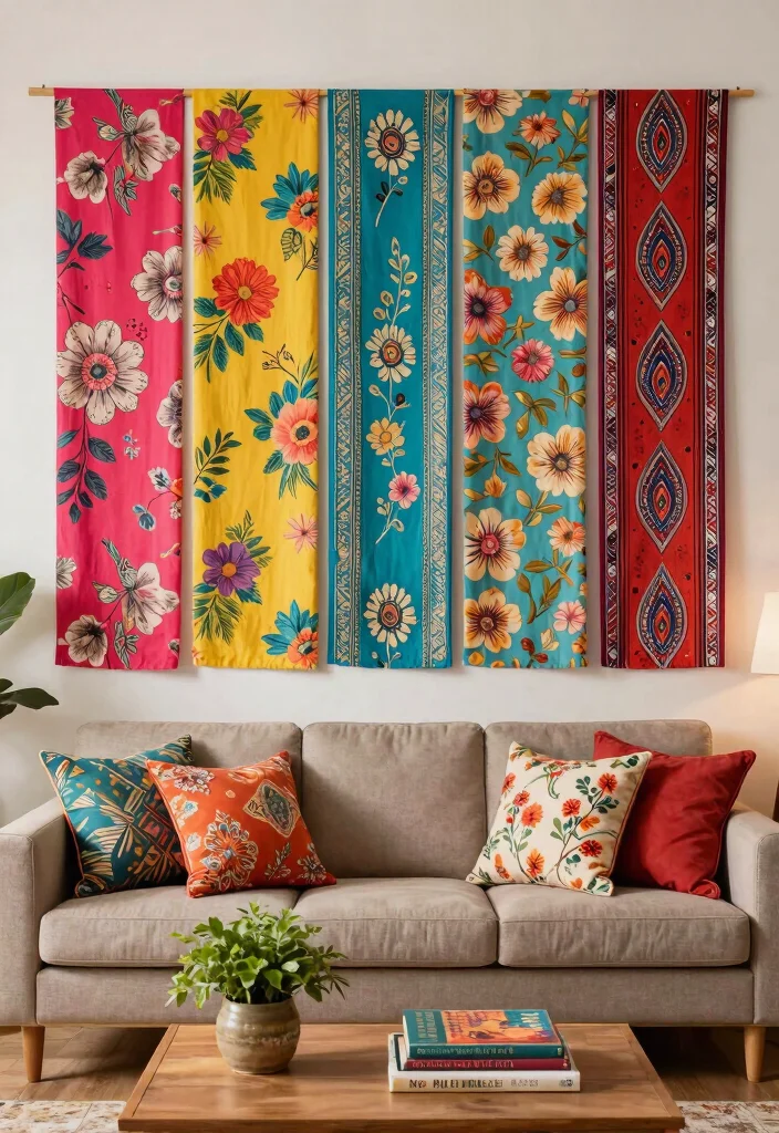 10 Above Sofa Wall Decor Ideas for Living Rooms 49 10 Above Sofa Wall Decor Ideas for Living Rooms 9. Colorful Fabric Panels 0