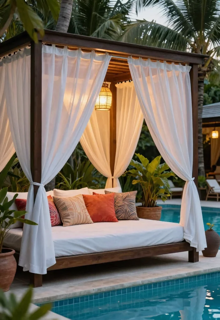 10 Backyard Pool and Patio Ideas for Resort Style Living 1. Cozy Poolside Cabanas 0
