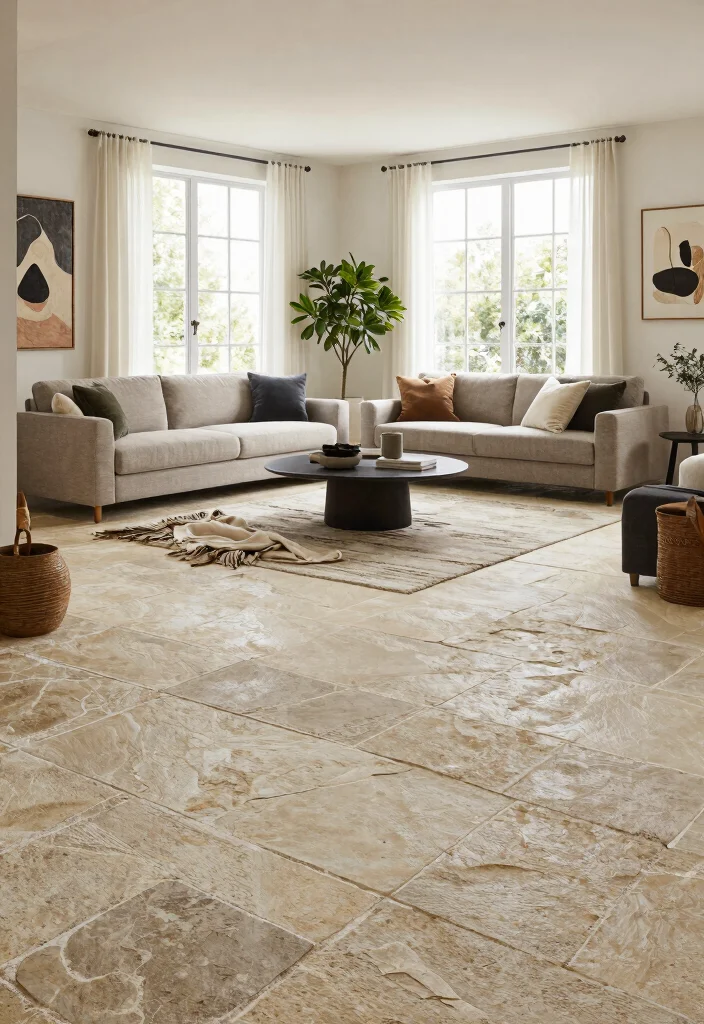 10 Basement Floor Ideas for Comfort and Durability 10. Textured Stone for a Unique Touch 0