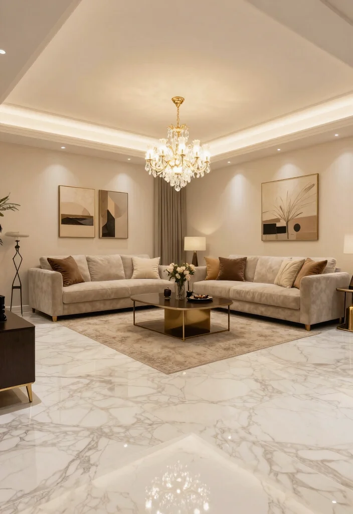 10 Basement Floor Ideas for Comfort and Durability 8. Elegant Marble for a Touch of Luxury 0