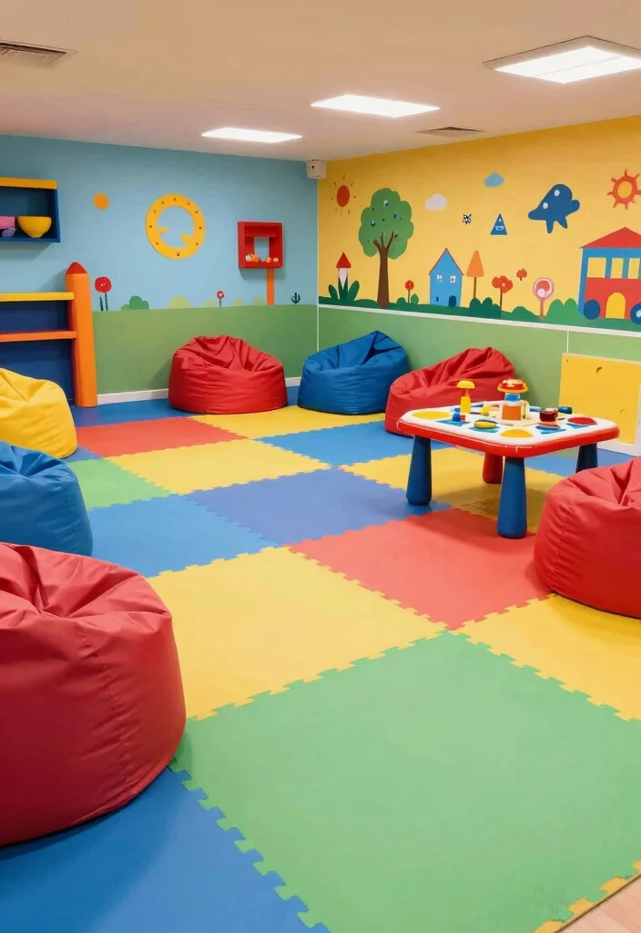 10 Basement Floor Ideas for Comfort and Durability 9. Colorful Rubber for a Playful Space 0