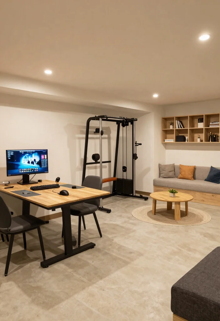 10 Basement Game Room Ideas for Family Fun 10. Multi Use Recreational Space 0
