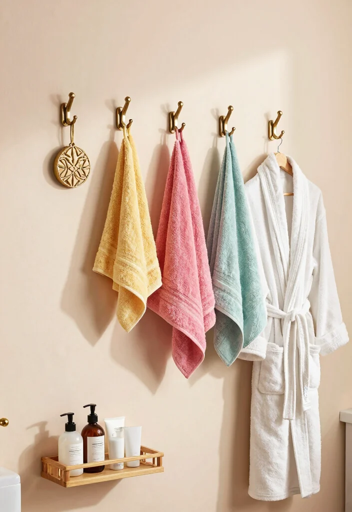 10 Bathroom Wall Decor Ideas for Small Rooms 5. Clever Use of Hooks and Racks 0