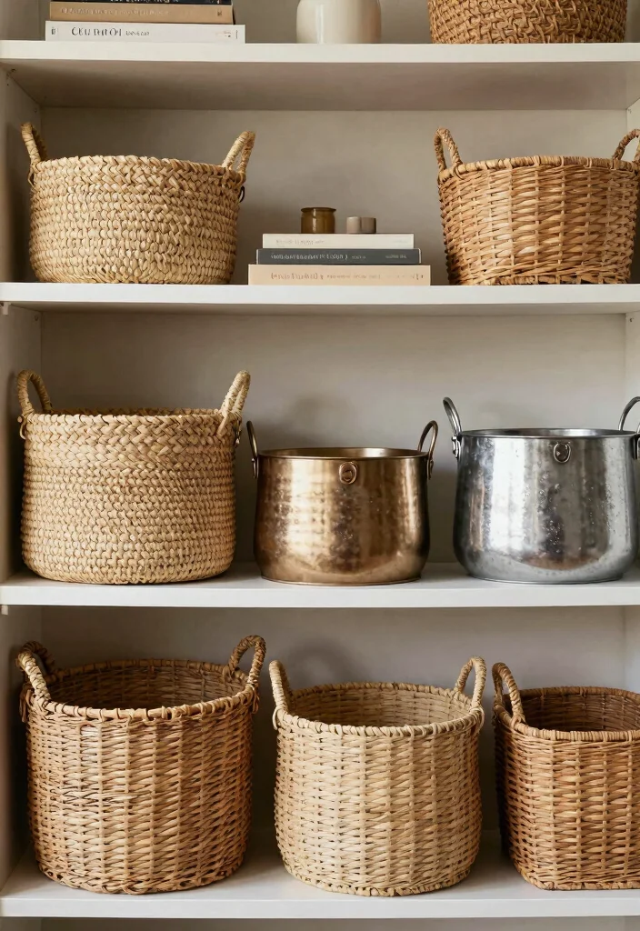 10 Bookshelf Organization Ideas for Style and Function 2. Use Decorative Baskets 0