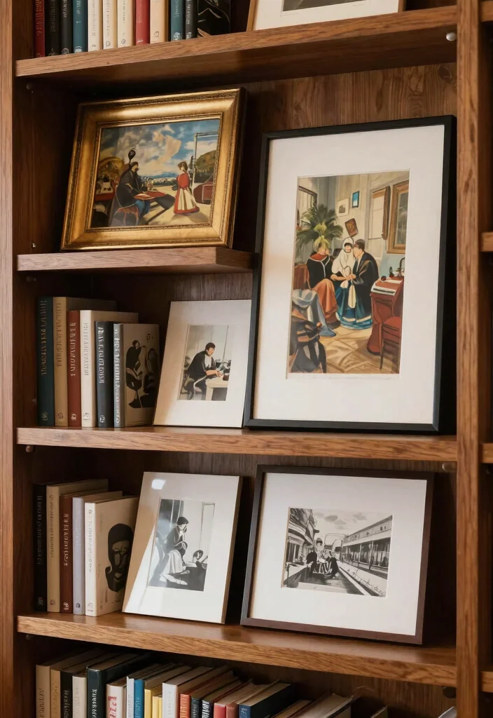 10 Bookshelf Organization Ideas for Style and Function 3. Incorporate Artworks 0