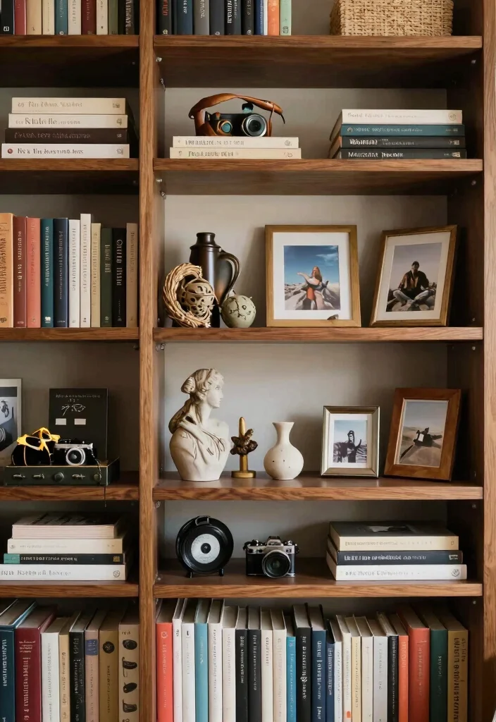 10 Bookshelf Organization Ideas for Style and Function 9. Incorporate Personal Mementos 0