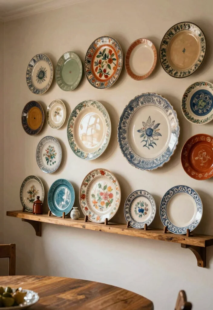 10 Dining Room Wall Decor Ideas for Stylish Meals 12 10 Dining Room Wall Decor Ideas for Stylish Meals 2. Vintage Plates and Platters Display 0