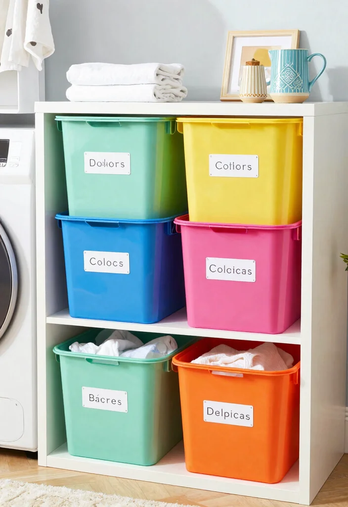 10 Laundry Organization Ideas for Busy Homes 10. Color Coded Sorting Bins 0