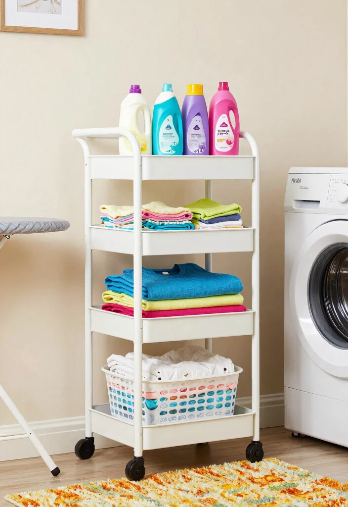 10 Laundry Organization Ideas for Busy Homes 2. Rolling Carts for Mobility 0