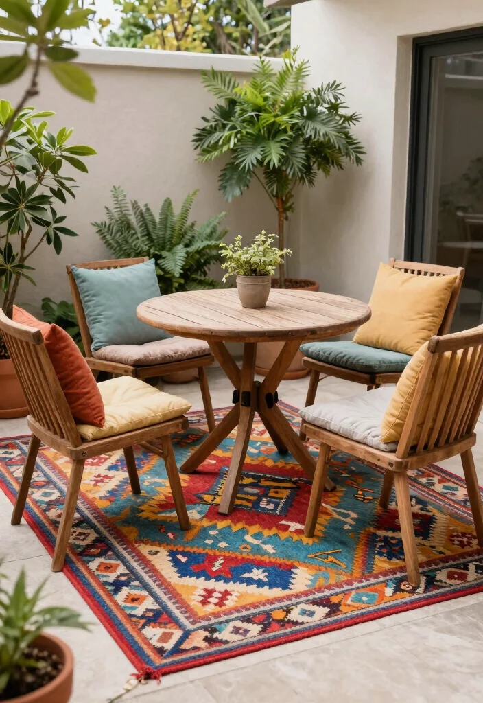 10 Tiny Backyard Ideas That Maximize Space and Comfort 7. Outdoor Rug for Comfort 0