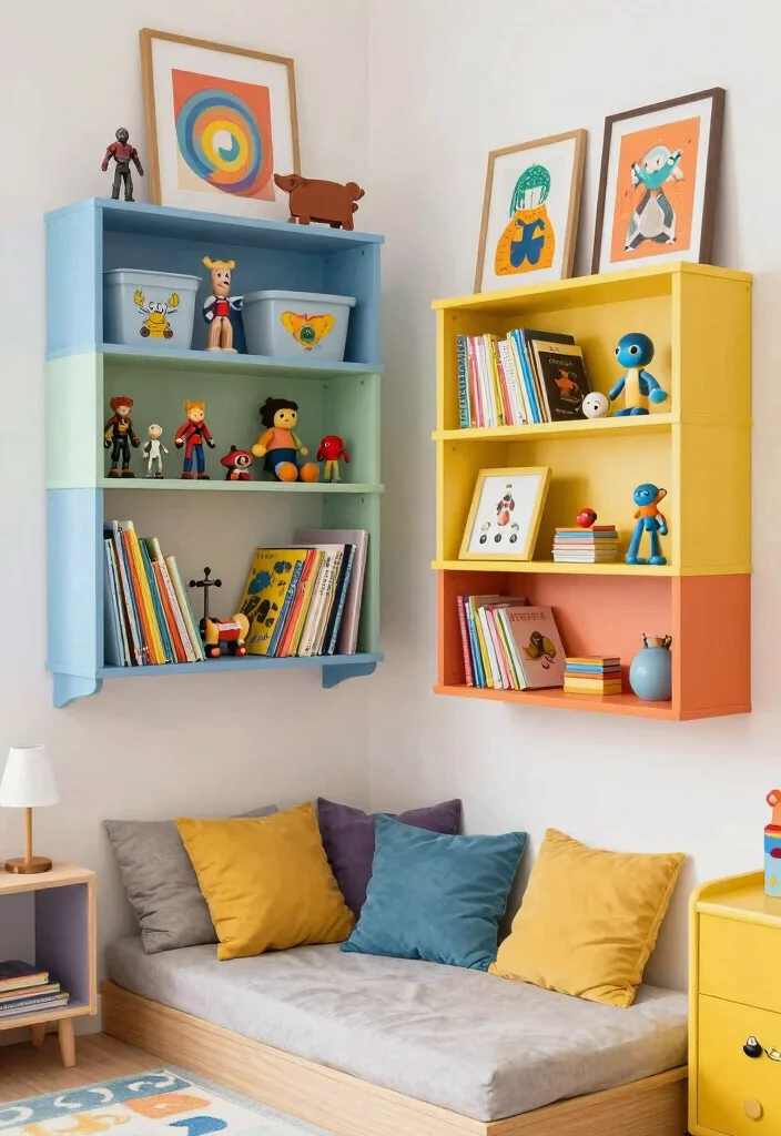 10 Toy Organization Ideas for Kid Friendly Homes 3. Wall Mounted Shelves 0