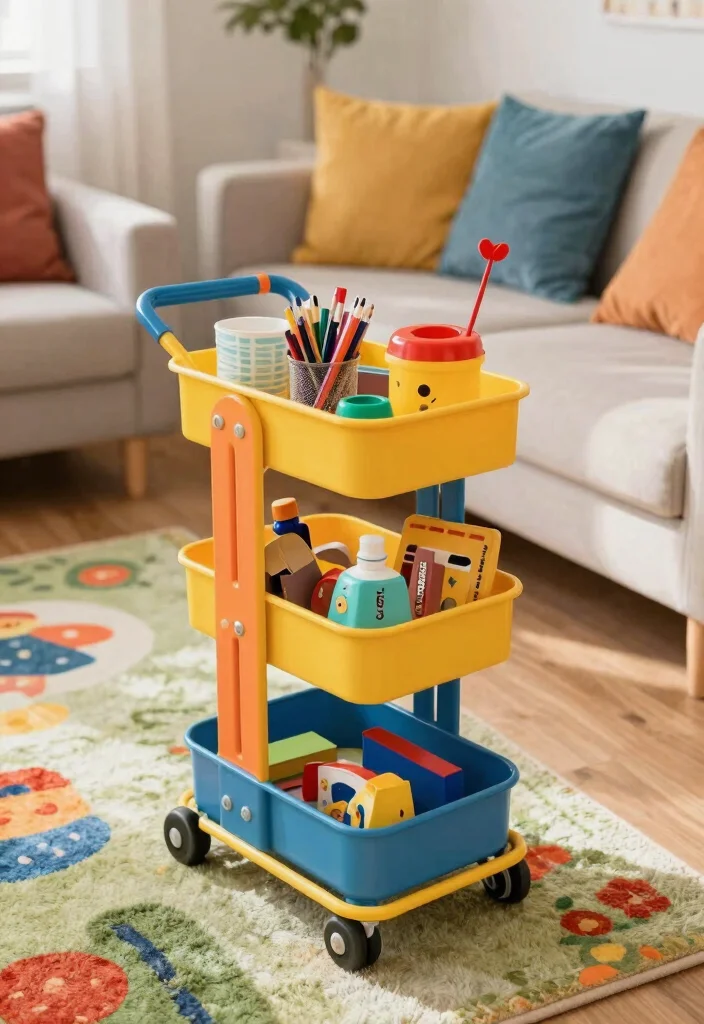 10 Toy Organization Ideas for Kid Friendly Homes 7. Rolling Carts for Mobility 0