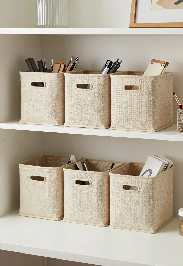 12 Aesthetic Desk Organization Ideas for Stylish Workspaces 11. Decorative Storage Bins 0