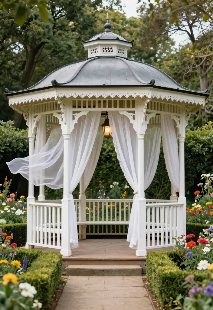 12 Backyard Gazebo Ideas for Shade and Stylish Entertaining 4. Vintage White Gazebo 0