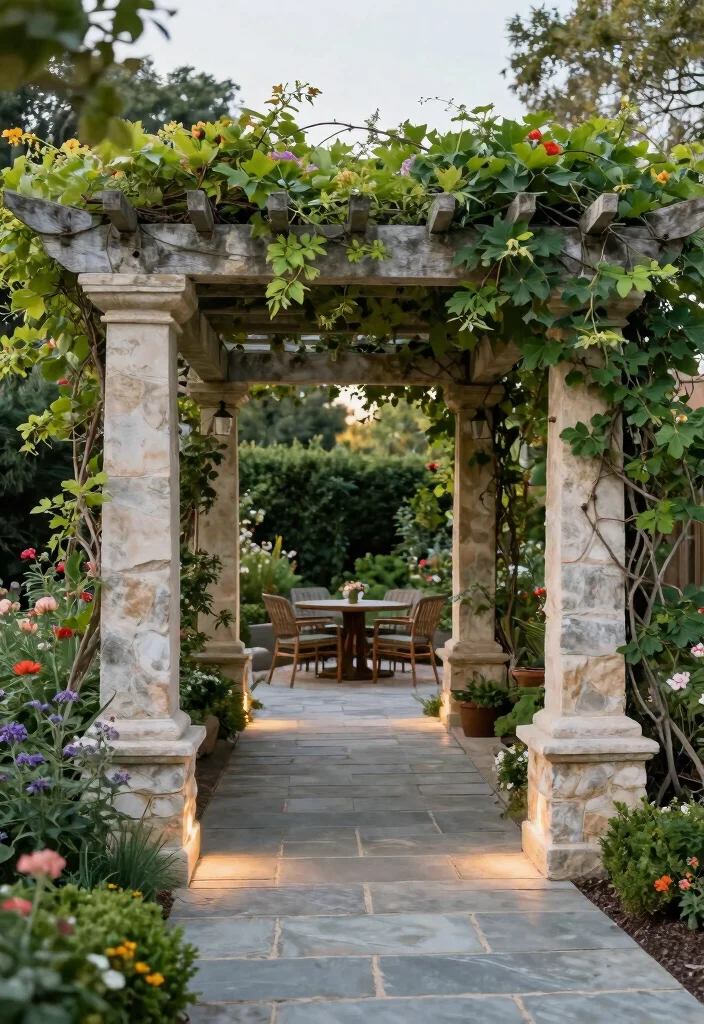 12 Backyard Hardscape Ideas for Low Maintenance Design 12. Pergola with Stone Pathways 0