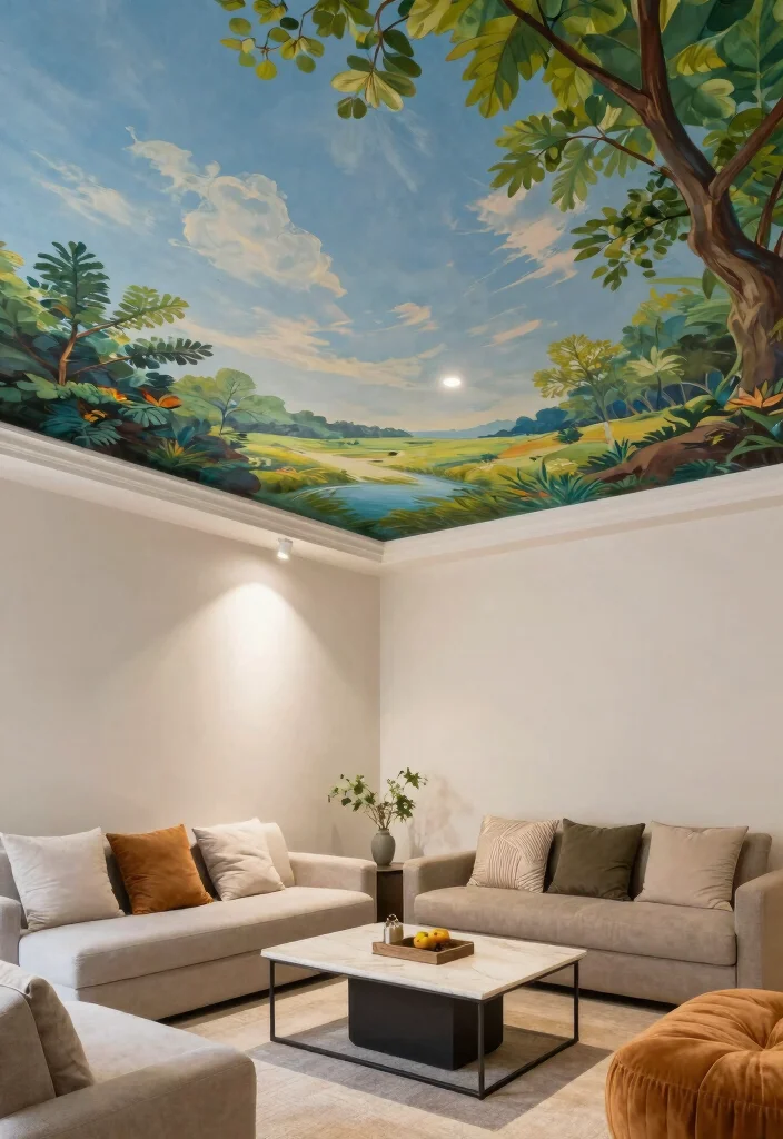 12 Basement Ceiling Ideas to Improve Height and Lighting 29 12 Basement Ceiling Ideas to Improve Height and Lighting 9. Use a Painted Mural 0