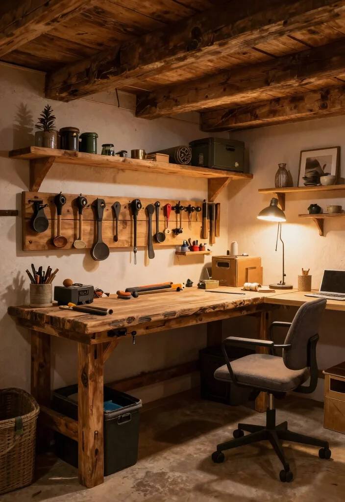 12 Basement Layout Ideas for Multi Purpose Spaces 12. Rustic Workshop and Office 0