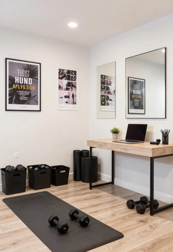 12 Basement Layout Ideas for Multi Purpose Spaces 5. Exercise and Office Hybrid 0