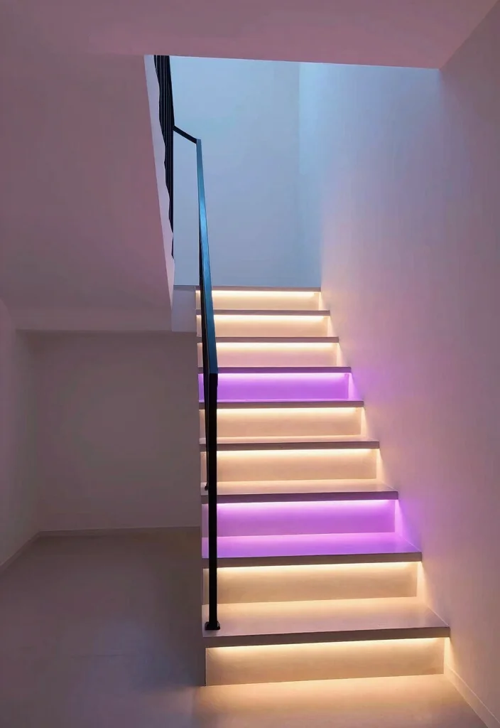 12 Basement Stairwell Ideas to Brighten Dark Spaces 4. Decorative LED Strips 0