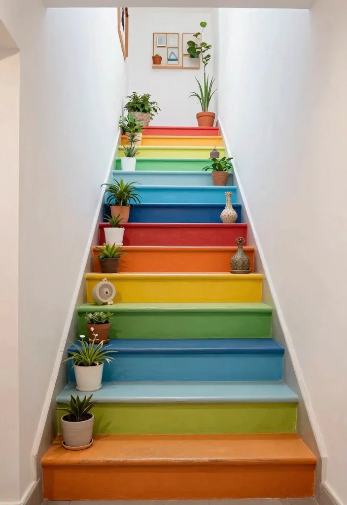 12 Basement Stairwell Ideas to Brighten Dark Spaces 7. Colorful Stair Risers 0