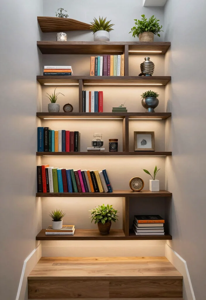 12 Basement Stairwell Ideas to Brighten Dark Spaces 9. Incorporate Shelving 0