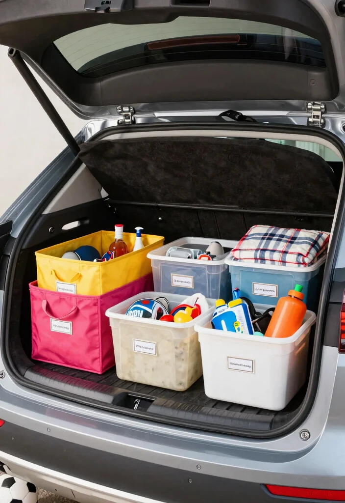 12 Car Organization Ideas for Everyday Essentials 12 12 Car Organization Ideas for Everyday Essentials 2. Trunk Storage Bins 0