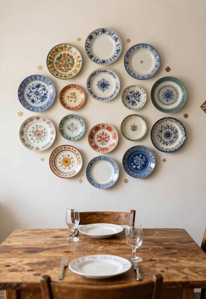 12 Dining Wall Decor Ideas for Elegant Interiors 6. Vintage Plate Display 0
