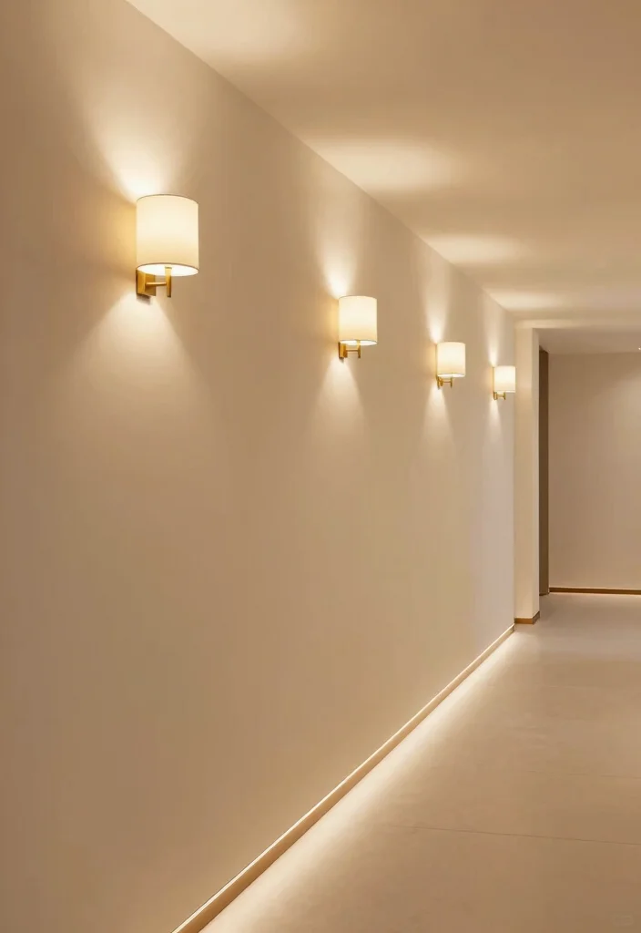12 Hall Wall Decor Ideas for Long Corridors 10. Accent Lighting to Set the Mood 0