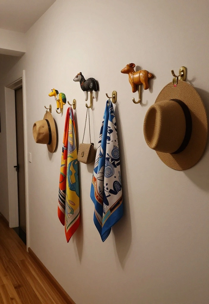 12 Hall Wall Decor Ideas for Long Corridors 8. Creative Hooks and Hangers 0