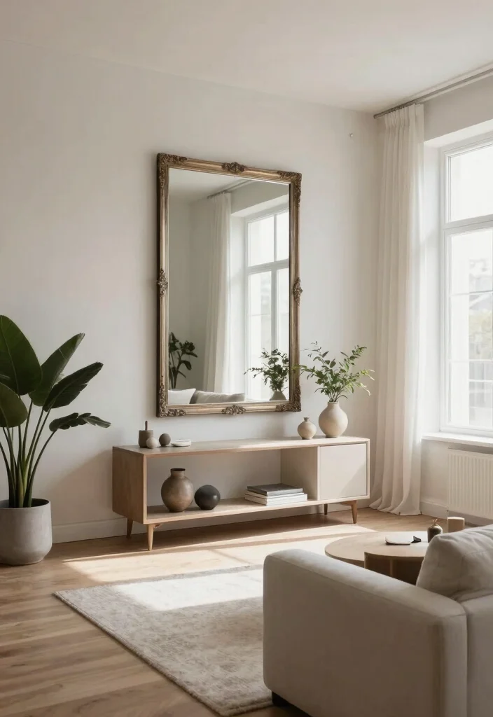 12 Large Living Room Wall Decor Ideas That Balance Space 3. Large Scale Mirrors for Depth 0