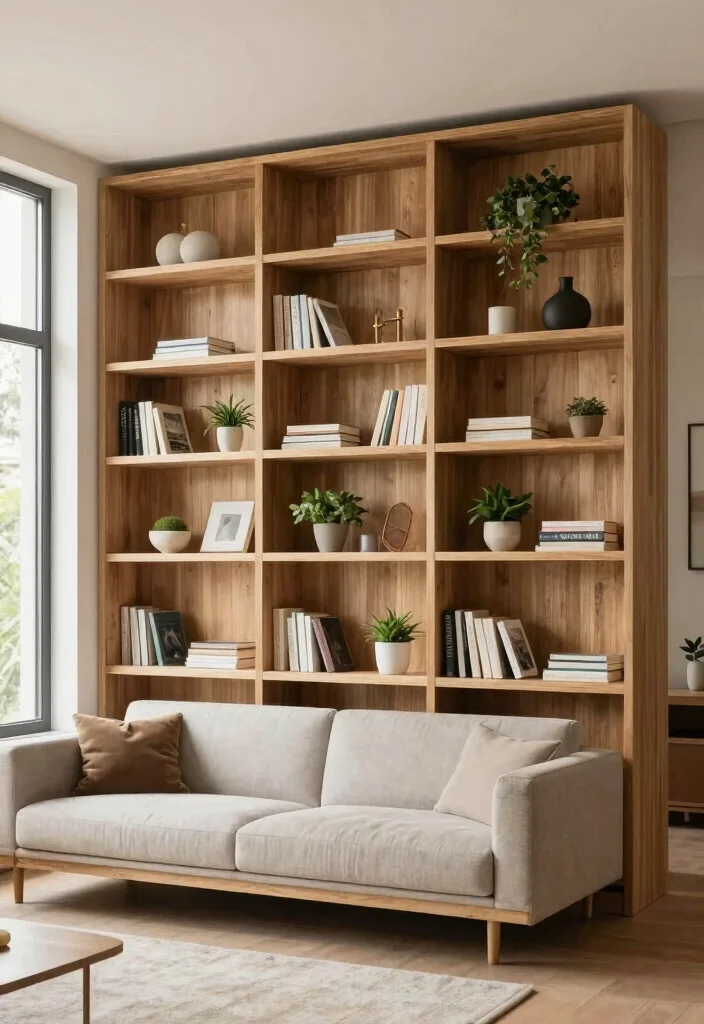 12 Large Living Room Wall Decor Ideas That Balance Space 7. Oversized Decorative Shelving 0