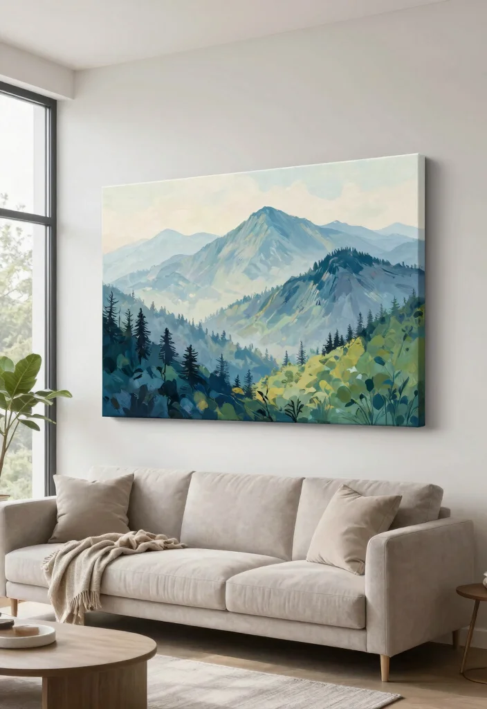 12 Large Living Room Wall Decor Ideas That Balance Space 8. Large Canvas Prints of Nature 0