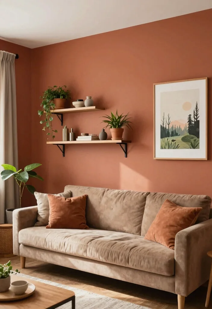 12 Living Room Wall Decor Ideas for a Finished Look 27 12 Living Room Wall Decor Ideas for a Finished Look 7. Earthy Color Accents 0