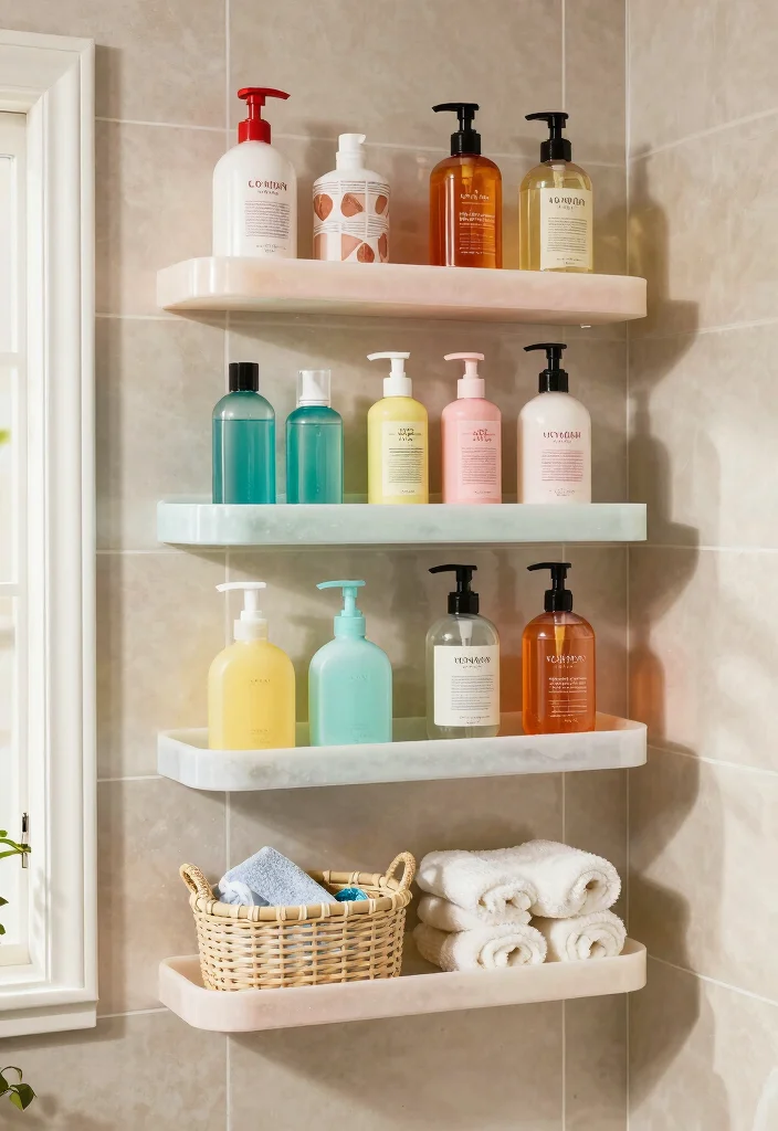 12 Shower Organization Ideas for Daily Convenience 3. Shower Wall Shelves 0