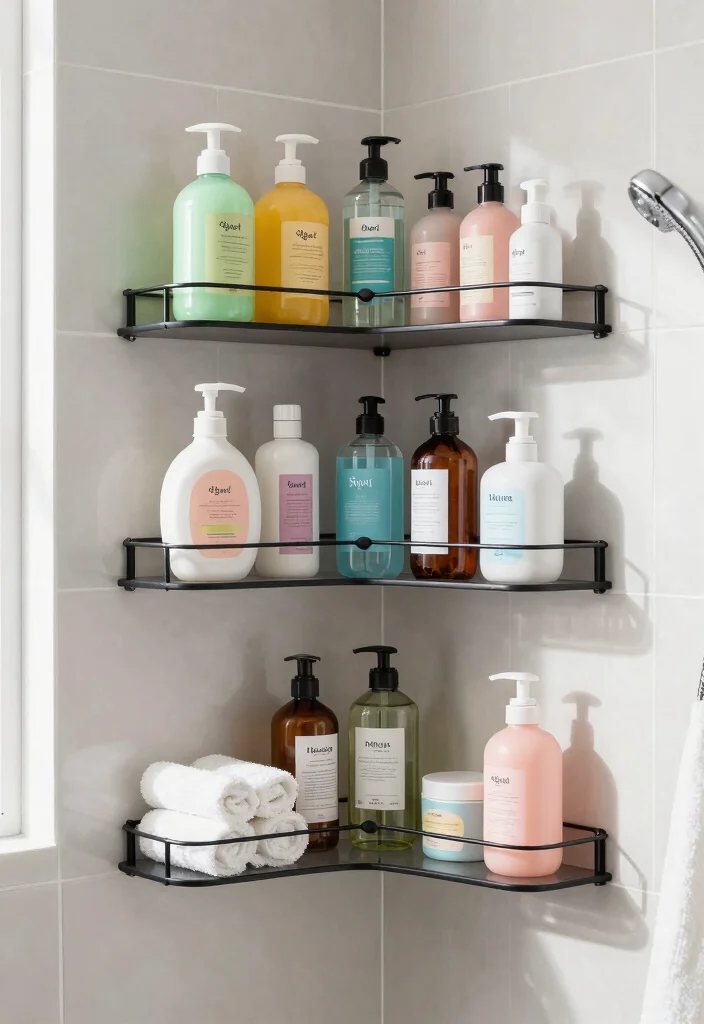 12 Shower Organization Ideas for Daily Convenience 7. Corner Shower Shelves 0