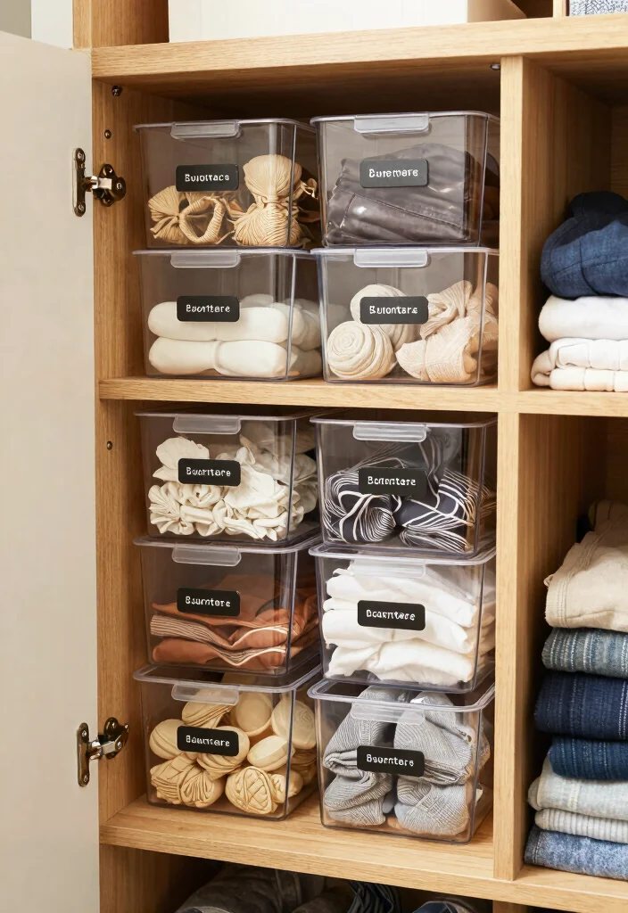 12 Small Closet Organization Ideas That Save Space 3. Add Clear Storage Bins 0