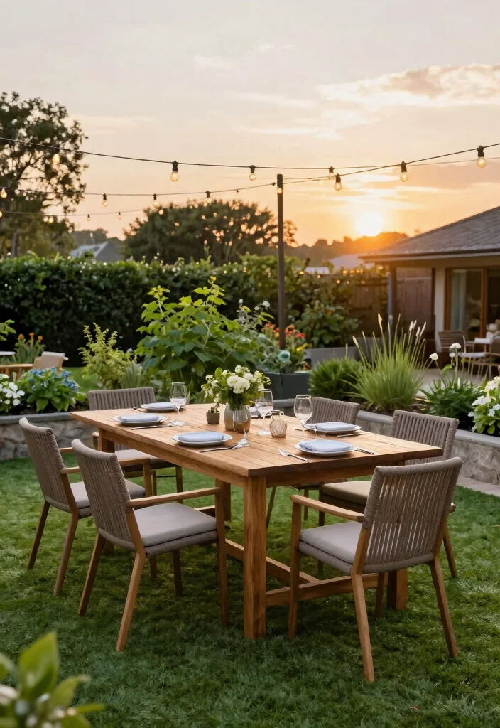12 Turf Backyard Ideas for Low Maintenance Green Spaces 24 12 Turf Backyard Ideas for Low Maintenance Green Spaces 4. Stylish Outdoor Dining Area 0
