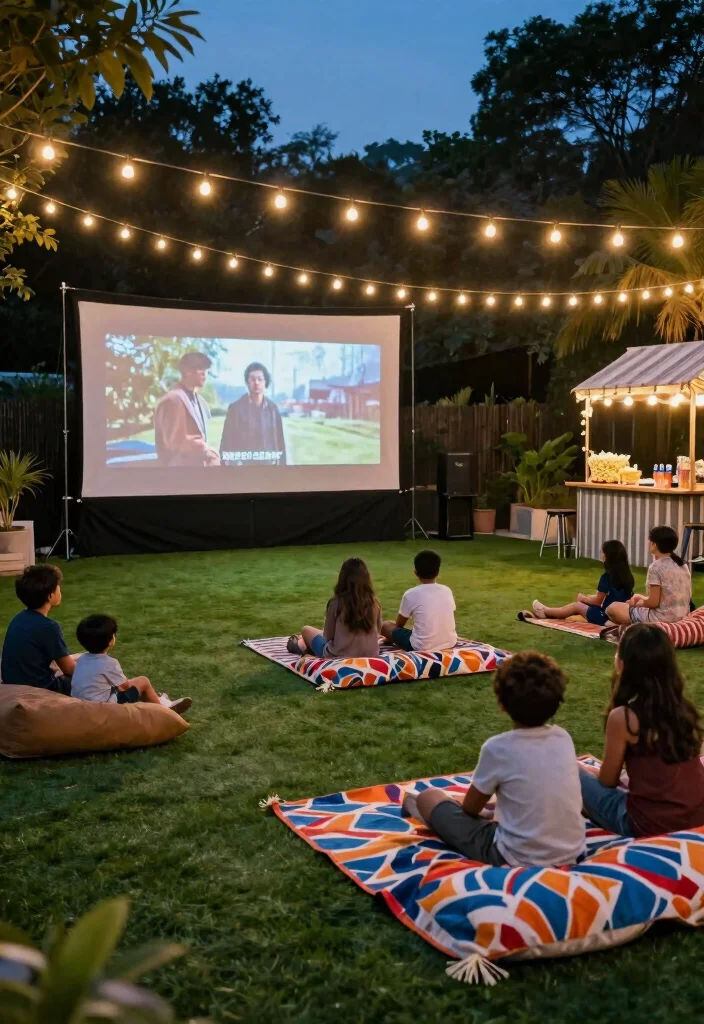 12 Turf Backyard Ideas for Low Maintenance Green Spaces 39 12 Turf Backyard Ideas for Low Maintenance Green Spaces 9. Family Friendly Outdoor Movie Night 0