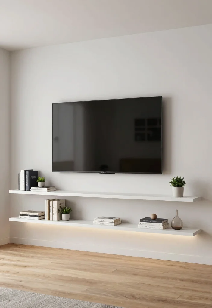 14 Basement TV Wall Ideas for Home Entertainment 1 14 Basement TV Wall Ideas for Home Entertainment 1. Minimalist Floating Shelves 0