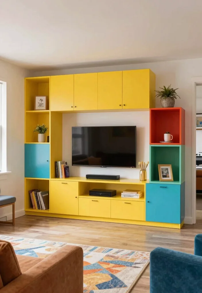 14 Basement TV Wall Ideas for Home Entertainment 19 14 Basement TV Wall Ideas for Home Entertainment 9. Colorful Storage Solutions 0