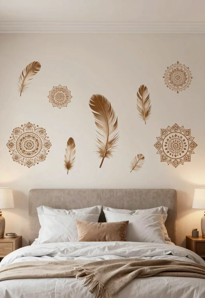 14 Bohemian Wall Decor Ideas for Bedroom Styling 51 14 Bohemian Wall Decor Ideas for Bedroom Styling 11. Creative Wall Decals 0