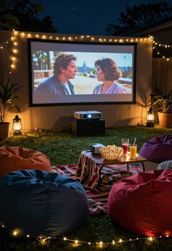 14 Cozy Backyard Ideas to Create a Relaxing Outdoor Living Space 13. Outdoor Movie Night Setup 0