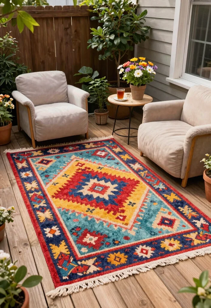 14 Cozy Backyard Ideas to Create a Relaxing Outdoor Living Space 6. Cozy Outdoor Rugs 0