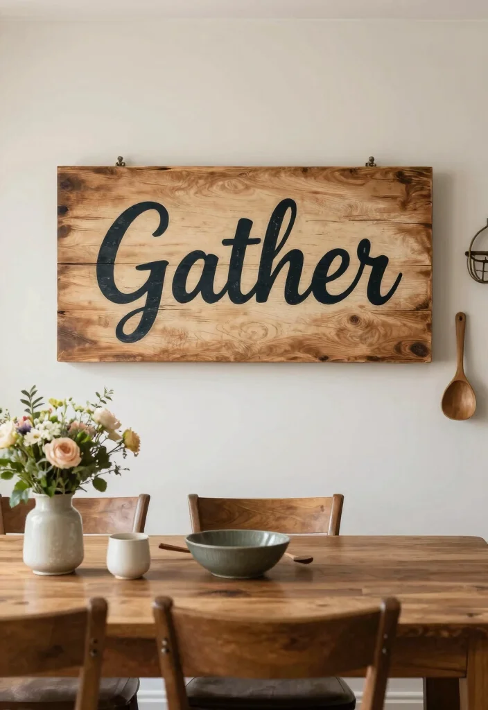 14 Dining Area Wall Decor Ideas for Visual Interest 12. Rustic Signage 0
