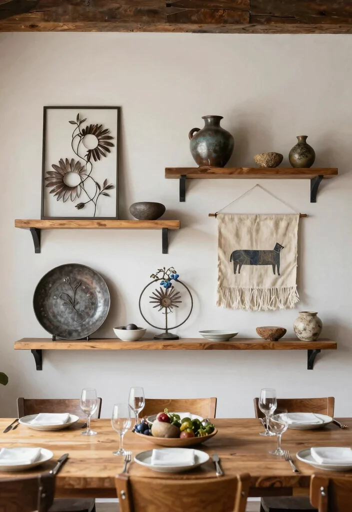 14 Dining Area Wall Decor Ideas for Visual Interest 14. Mixed Materials Display 0