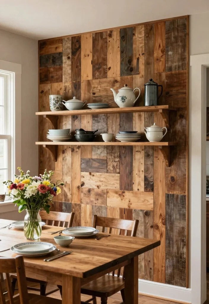 14 Dining Area Wall Decor Ideas for Visual Interest 3. Wooden Plank Accent Wall 0
